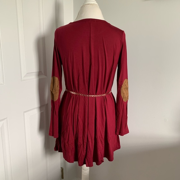 Cranberry Mini Dress with Faux Suede Elbow Patches - Picture 5 of 11
